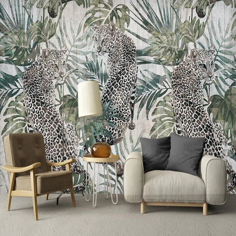 MinimalisticDecor.com-Green Plant Tiger Wallpaper for Home Wall Decor