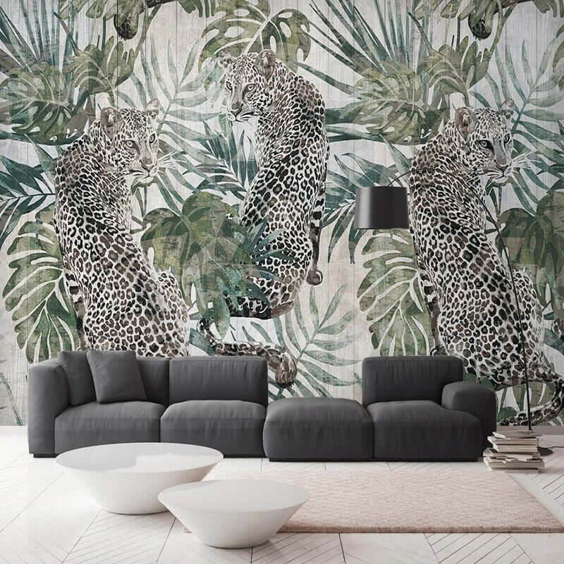 MinimalisticDecor.com-Green Plant Tiger Wallpaper for Home Wall Decor