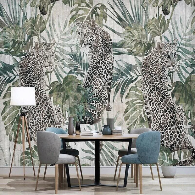 MinimalisticDecor.com-Green Plant Tiger Wallpaper for Home Wall Decor