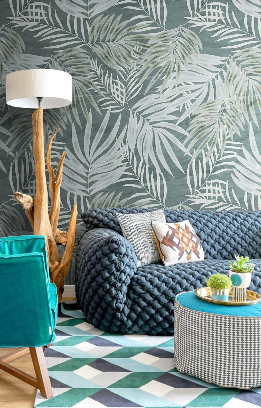 MinimalisticDecor.com-Green Sketch Leaves Wallpaper Mural