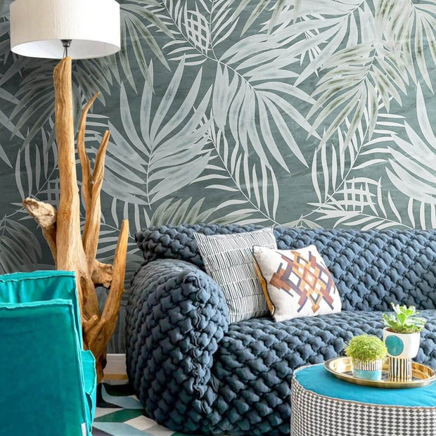 MinimalisticDecor.com-Green Sketch Leaves Wallpaper Mural