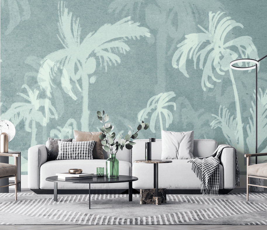 MinimalisticDecor.com-Green Sketch Trace Tree - Coconut Tree Wallpaper Murals