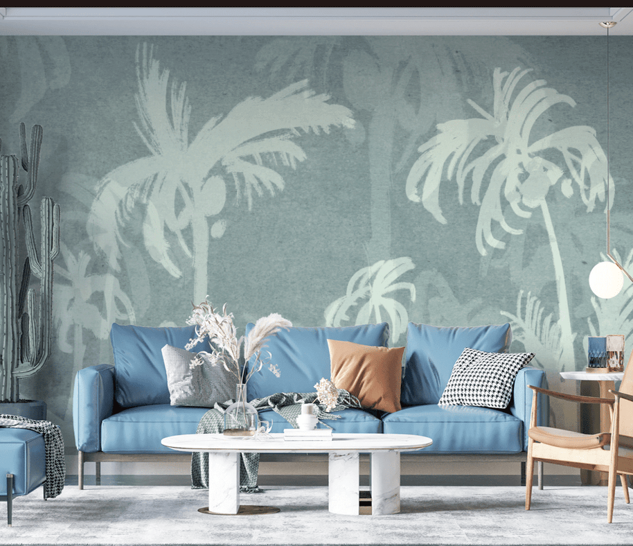 MinimalisticDecor.com-Green Sketch Trace Tree - Coconut Tree Wallpaper Murals
