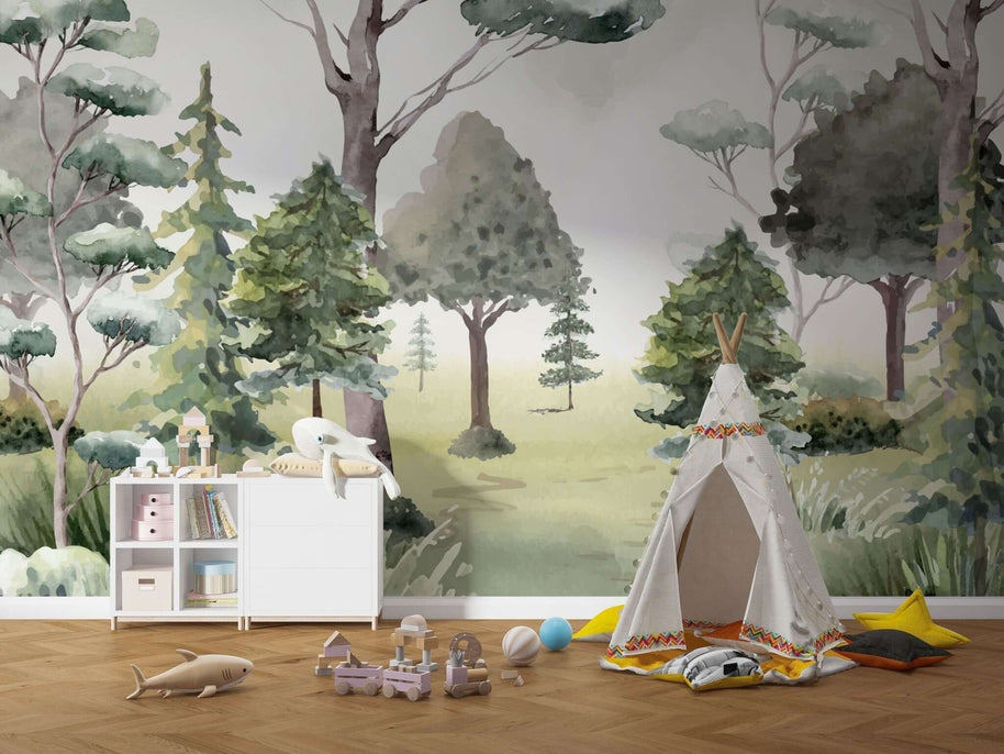 MinimalisticDecor.com-Green Trees Wallpaper Mural: Beautify Your Space
