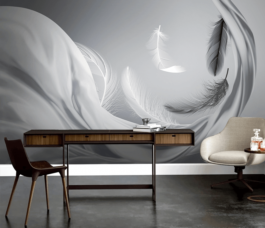 MinimalisticDecor.com-Grey Feathers Wallpaper Murals