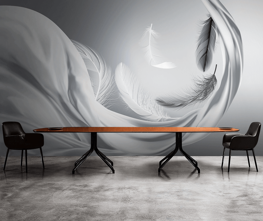 MinimalisticDecor.com-Grey Feathers Wallpaper Murals