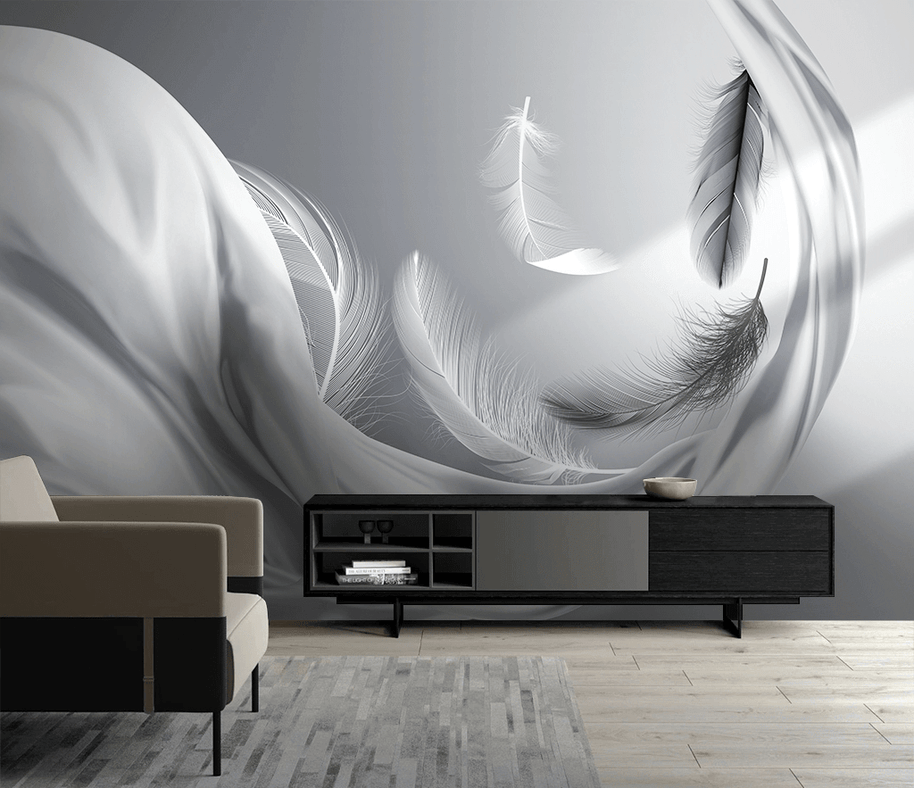 MinimalisticDecor.com-Grey Feathers Wallpaper Murals