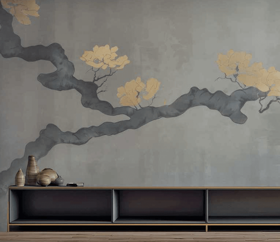 MinimalisticDecor.com-Grey Gold Tree Trunk Wallpaper Murals - Stunning Design