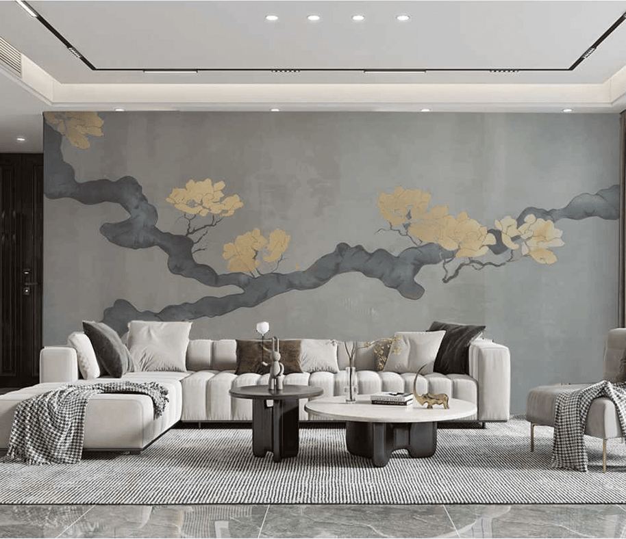 MinimalisticDecor.com-Grey Gold Tree Trunk Wallpaper Murals - Stunning Design