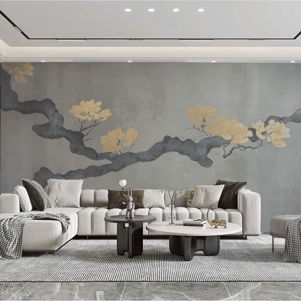 MinimalisticDecor.com-Grey Gold Tree Trunk Wallpaper Murals - Stunning Design