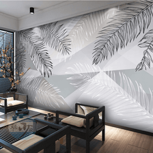 MinimalisticDecor.com-Grey Long Leafs Wallpaper Murals