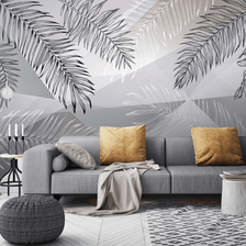 MinimalisticDecor.com-Grey Long Leafs Wallpaper Murals
