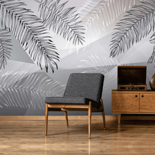 MinimalisticDecor.com-Grey Long Leafs Wallpaper Murals