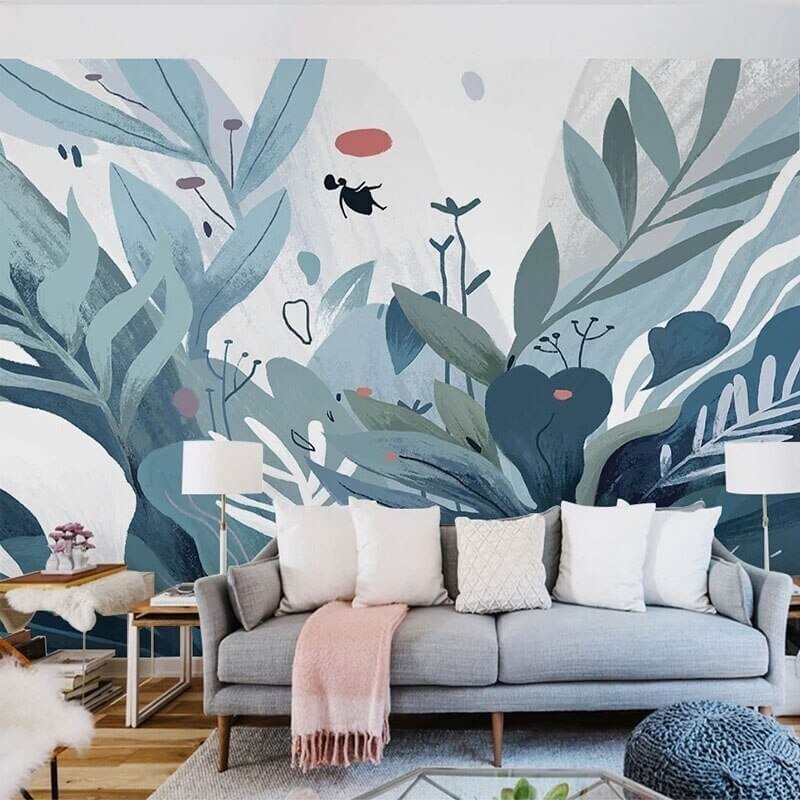 MinimalisticDecor.com-Hand-painted Plants Wallpaper for Home Wall Decor