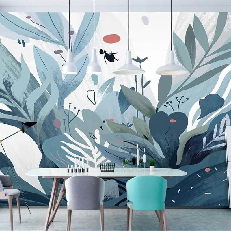 MinimalisticDecor.com-Hand-painted Plants Wallpaper for Home Wall Decor