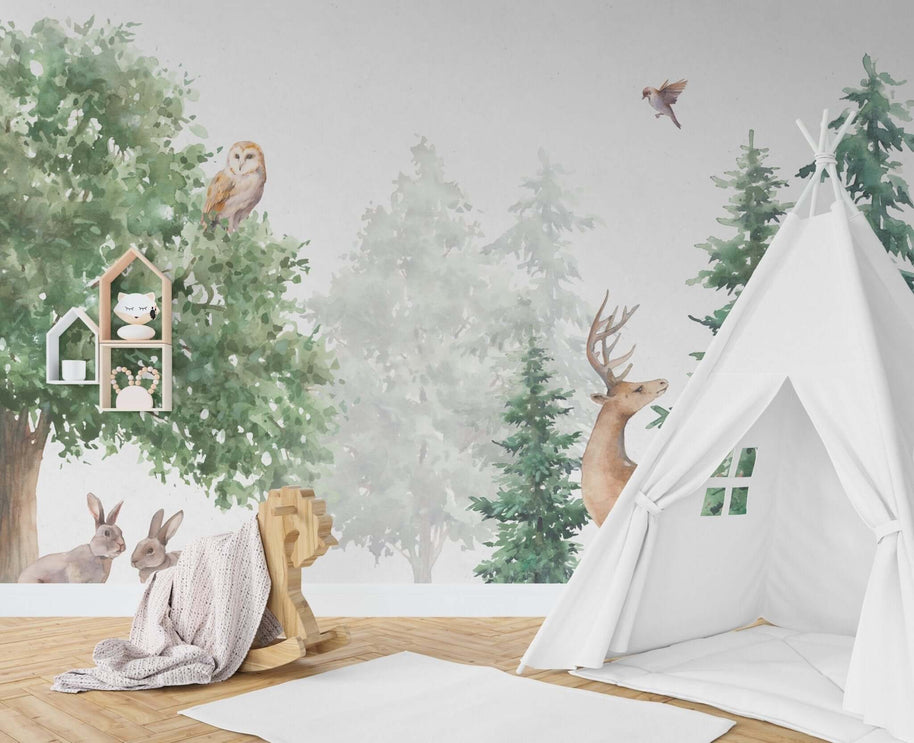 MinimalisticDecor.com-Happily Ever After Jungle - Kids Room Wallpaper Mural