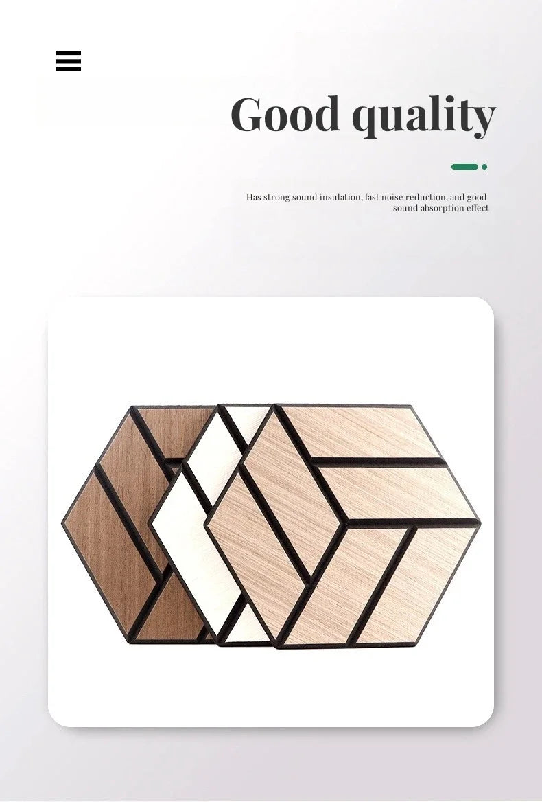 MinimalisticDecor.com-Hexagon Wood Grain Acoustic Wall Panel – Self Adhesive Soundproof Tile