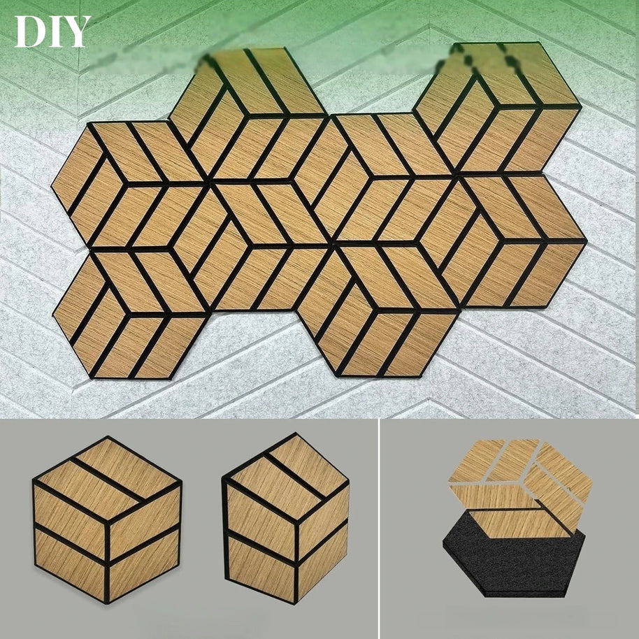MinimalisticDecor.com-Hexagon Wood Grain Acoustic Wall Panel – Self Adhesive Soundproof Tile