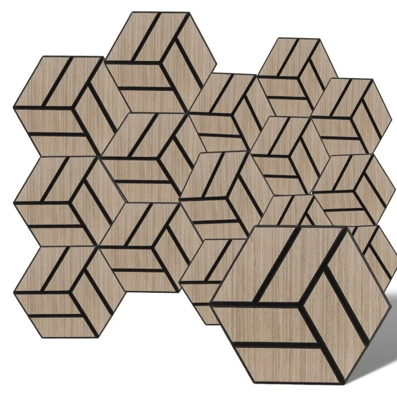 MinimalisticDecor.com-Hexagon Wood Grain Acoustic Wall Panel – Self Adhesive Soundproof Tile