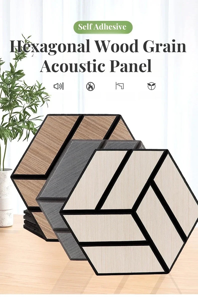 MinimalisticDecor.com-Hexagon Wood Grain Acoustic Wall Panel – Self Adhesive Soundproof Tile