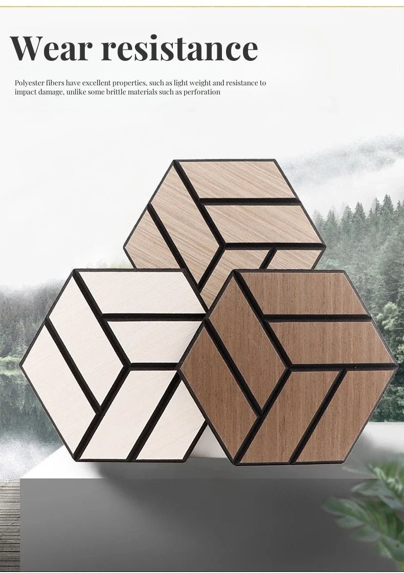 MinimalisticDecor.com-Hexagon Wood Grain Acoustic Wall Panel – Self Adhesive Soundproof Tile