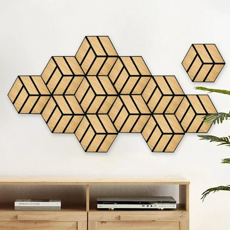 MinimalisticDecor.com-Hexagon Wood Grain Acoustic Wall Panel – Self Adhesive Soundproof Tile