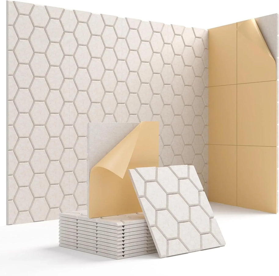MinimalisticDecor.com-Honeycomb Acoustic Wall Tiles – Felt Soundproof Panels 30x30cm (Set of 4)