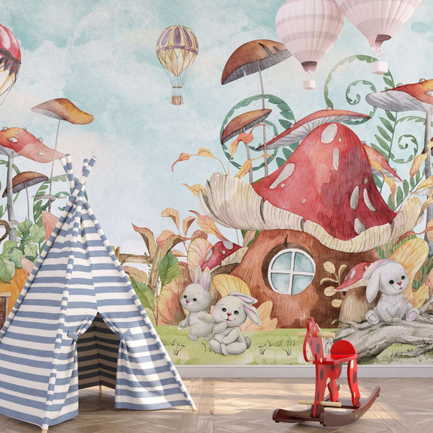 MinimalisticDecor.com-Hop little Bunnies Kids room Wallpaper