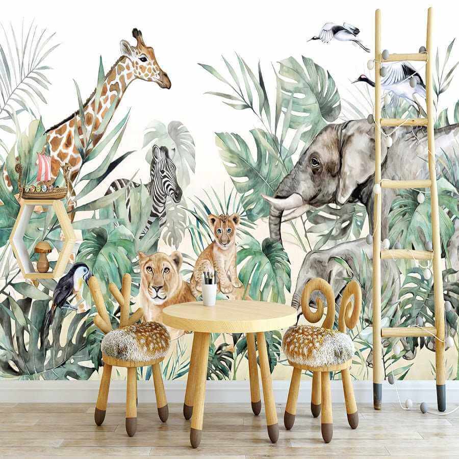 MinimalisticDecor.com-Jungle Friends Gathering Wallpaper Mural