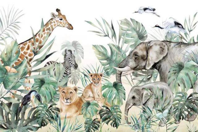 MinimalisticDecor.com-Jungle Friends Gathering Wallpaper Mural