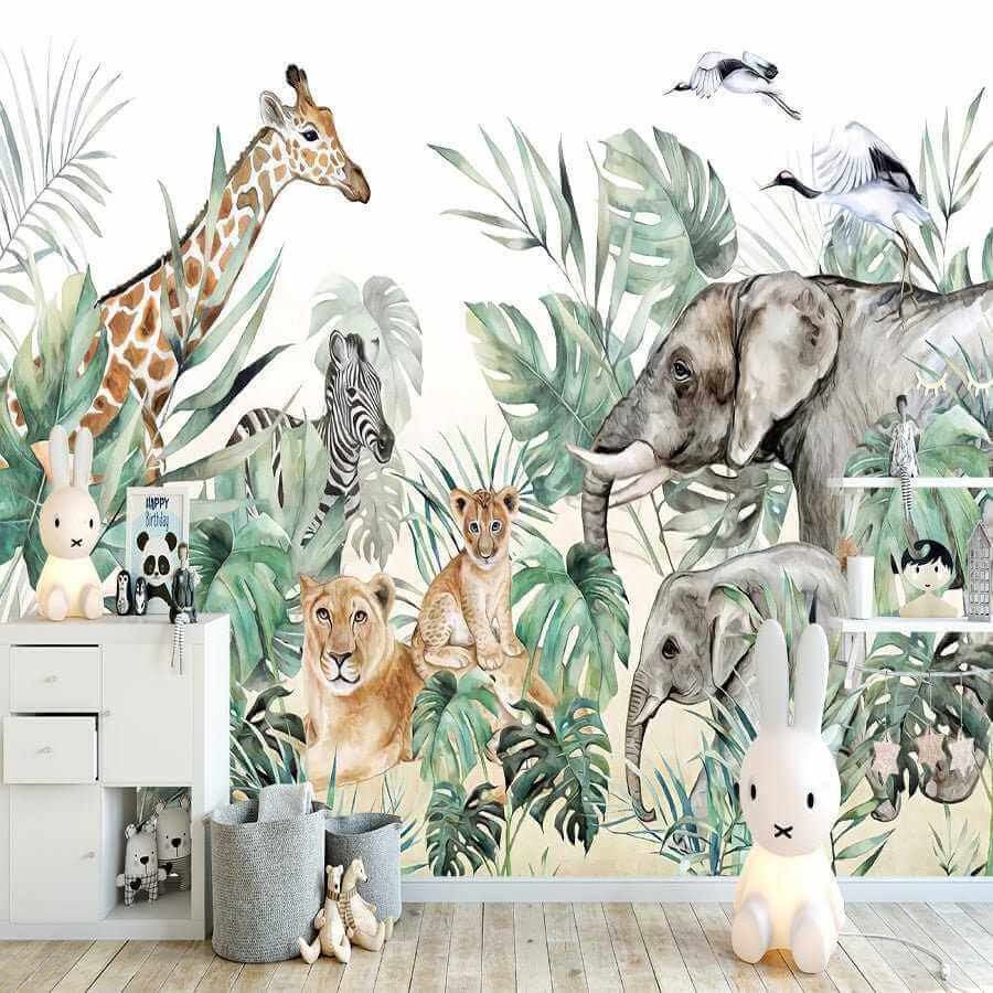 MinimalisticDecor.com-Jungle Friends Gathering Wallpaper Mural