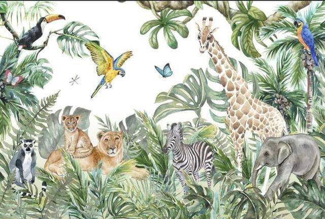MinimalisticDecor.com-Jungle Friends Mix Gathering Wallpaper Mural