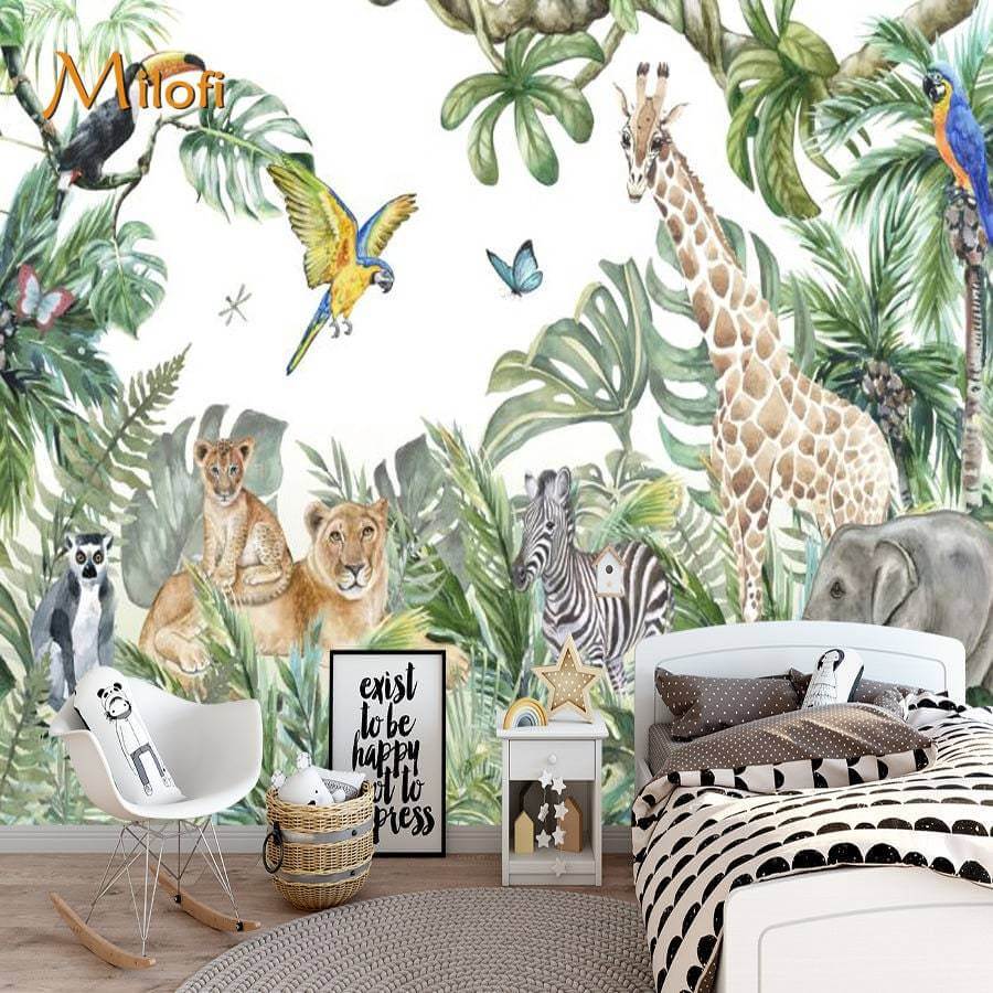 MinimalisticDecor.com-Jungle Friends Mix Gathering Wallpaper Mural