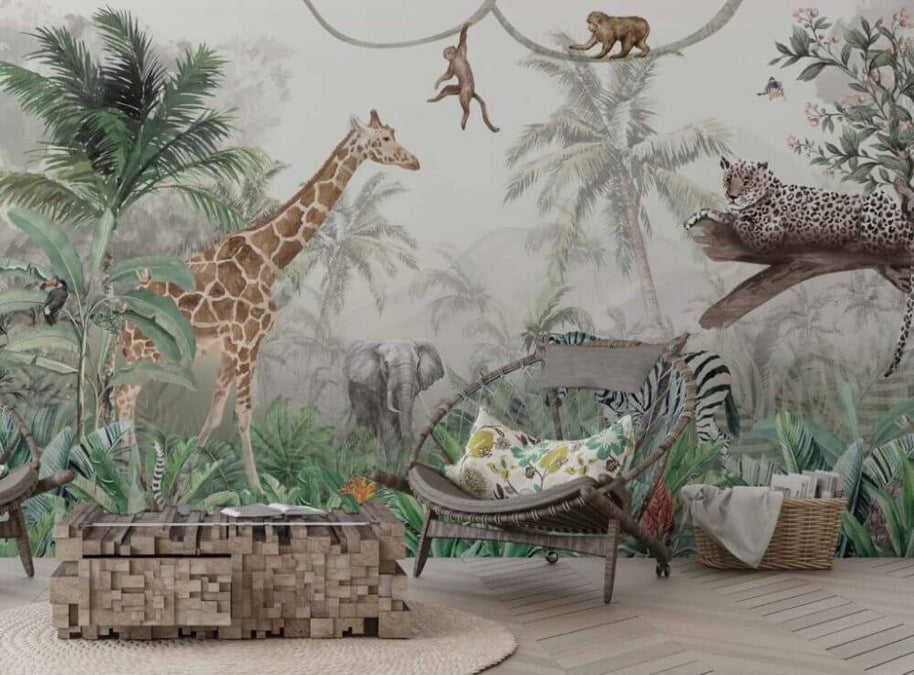 MinimalisticDecor.com-Jungle Safari Animals Wallpaper for Kids Room