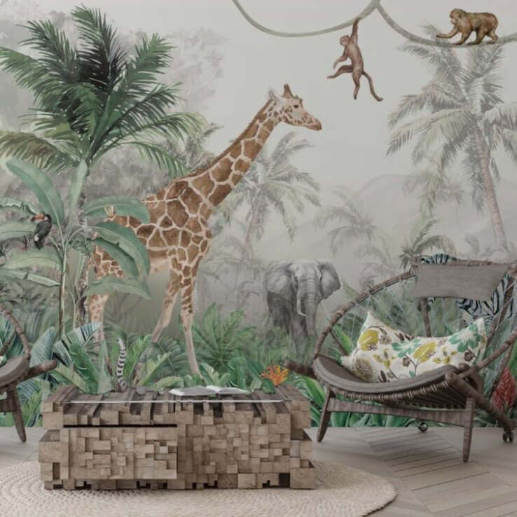 MinimalisticDecor.com-Jungle Safari Animals Wallpaper for Kids Room
