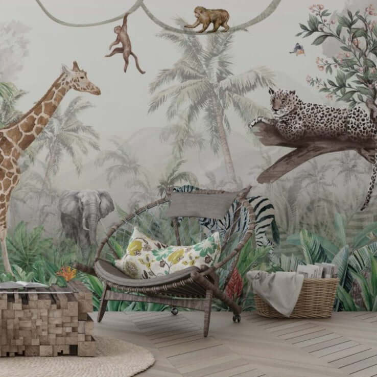 MinimalisticDecor.com-Jungle Safari Animals Wallpaper for Kids Room
