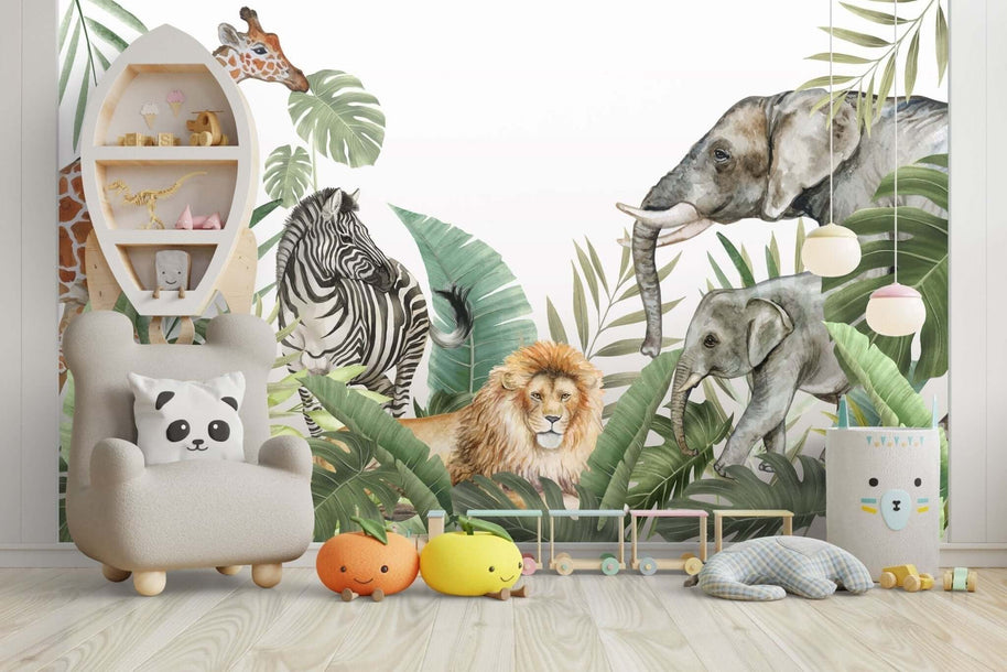 MinimalisticDecor.com-Jungle Safari Wallpaper Mural - Vibrant Wildlife Wall Decor
