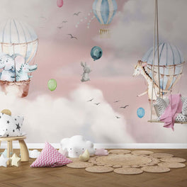 MinimalisticDecor.com-Kids Nursery Wallpaper Mural - Animals on Air Balloon