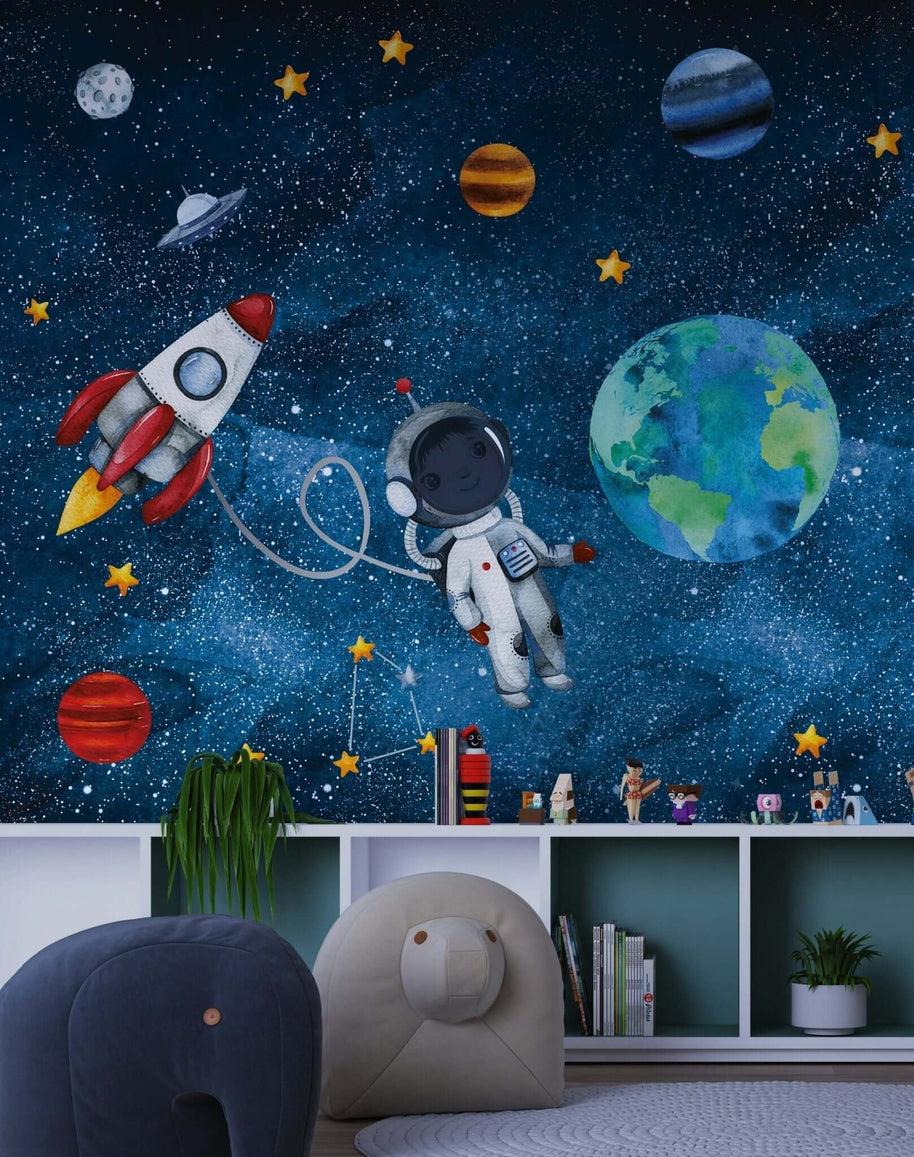 MinimalisticDecor.com-Kids Room Astronaut Wallpaper Mural: Explore Space with Astronaut