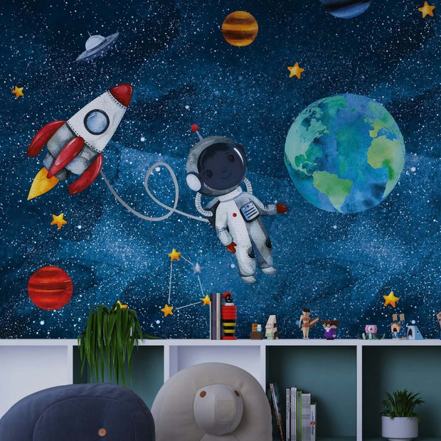 MinimalisticDecor.com-Kids Room Astronaut Wallpaper Mural: Explore Space with Astronaut