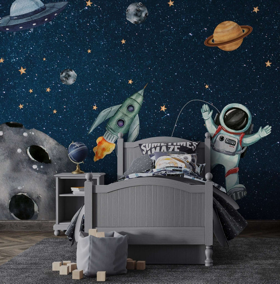 MinimalisticDecor.com-Kids Room Wallpaper Mural - Astronaut Adventure