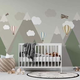 MinimalisticDecor.com-Kids Room Wallpaper Mural: Snow Alps and Planes