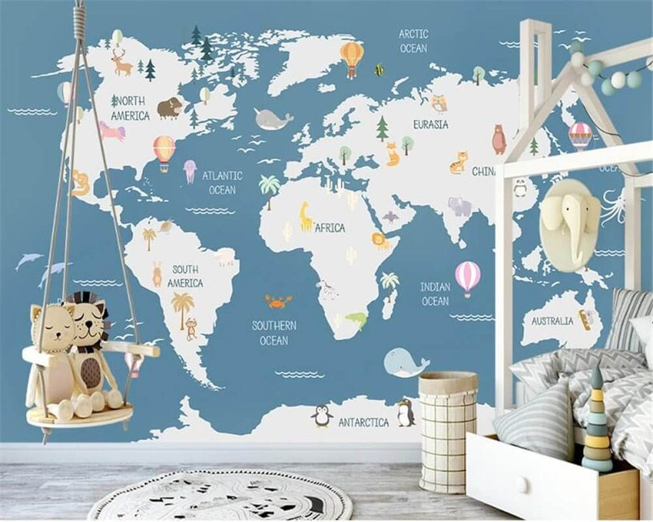 MinimalisticDecor.com-Kids World Map Wallpaper Mural - Educational Wall Decor
