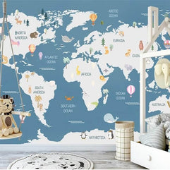 MinimalisticDecor.com-Kids World Map Wallpaper Mural - Educational Wall Decor