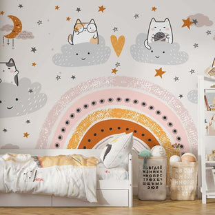 MinimalisticDecor.com-Kitty on Clouds - Girls Room Wallpaper Mural