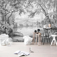 MinimalisticDecor.com-Lake View Sketch Wallpaper - Perfect Serene Atmosphere