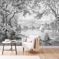 MinimalisticDecor.com-Lake View Sketch Wallpaper - Perfect Serene Atmosphere