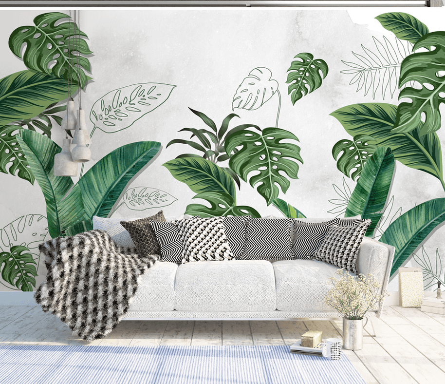 MinimalisticDecor.com-Large Green Leaves - Tropical Wallpaper Murals