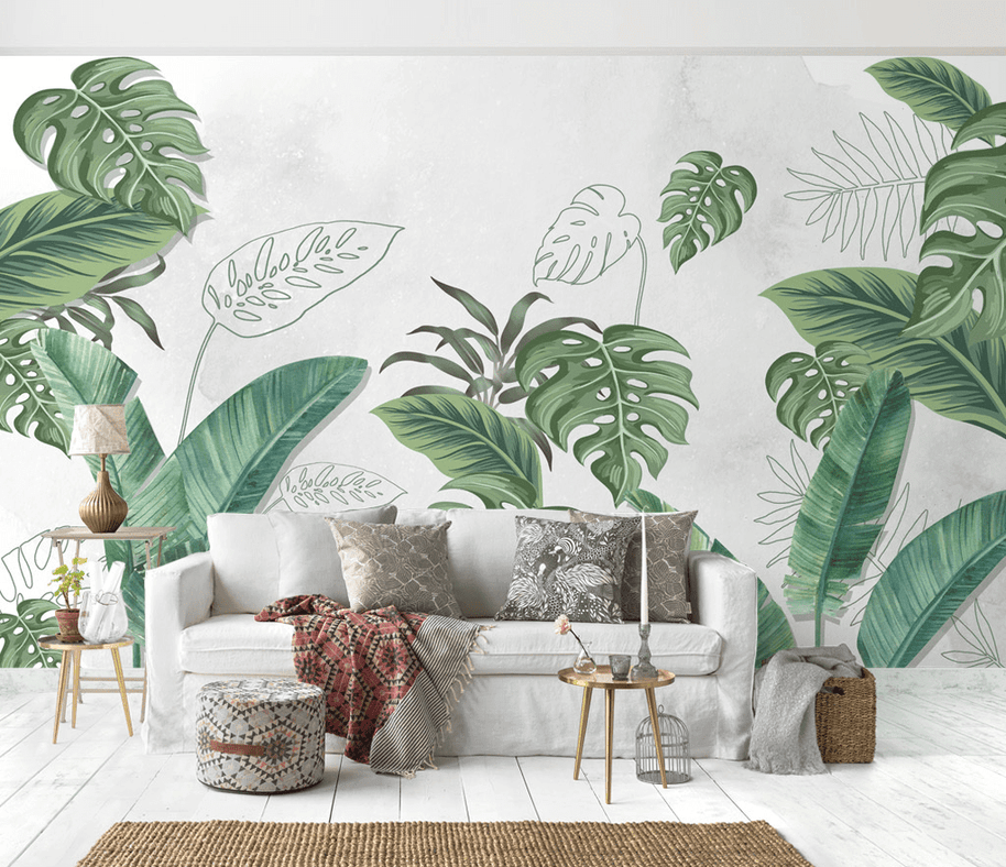 MinimalisticDecor.com-Large Green Leaves - Tropical Wallpaper Murals