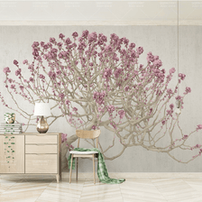 MinimalisticDecor.com-Large Pink 3D Tree Wallpaper Murals - Transform Your Walls